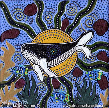 HUMPBACK WHALE & EASTERN BLUE DEVIL FISH DREAMING Framed Canvas Print by Mirree Contemporary Aboriginal Art